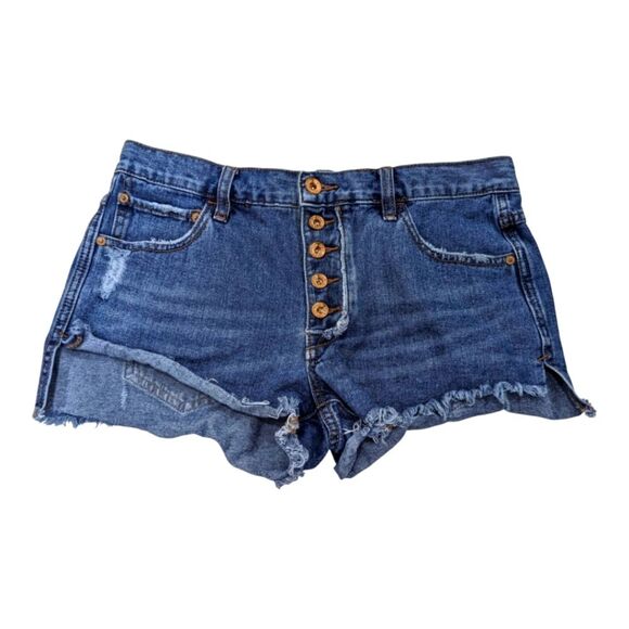 FREE PEOPLE Runaway Cutoff Shorts Jillian Blue Denim Jean Jorts Size 27 - Picture 1 of 6